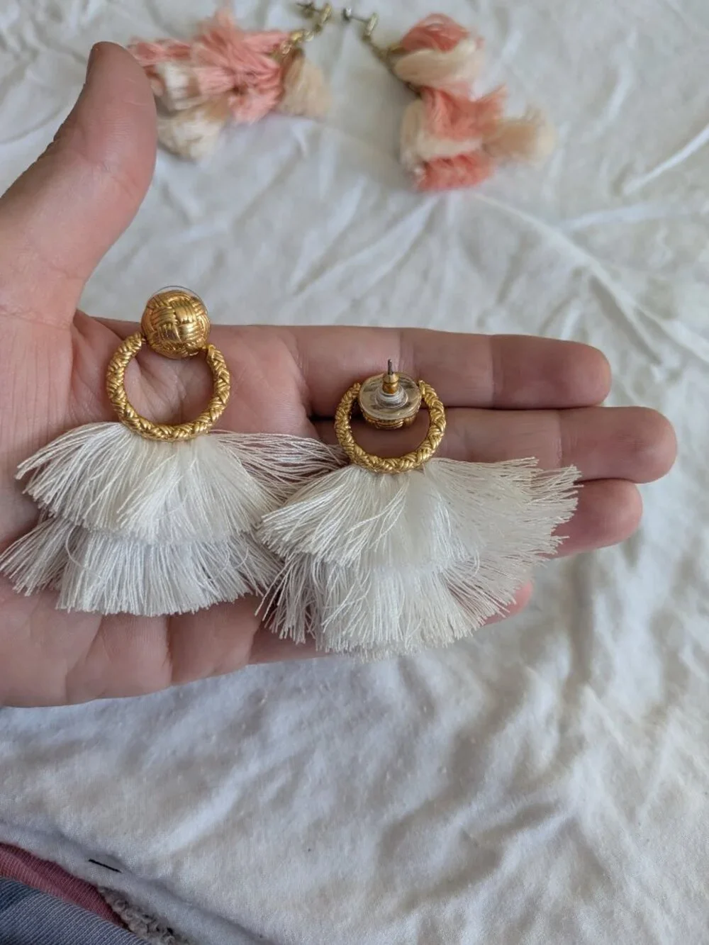 🌸 Two (2) Pairs of Fringe Earrings 1960's Style w/Gold Posts